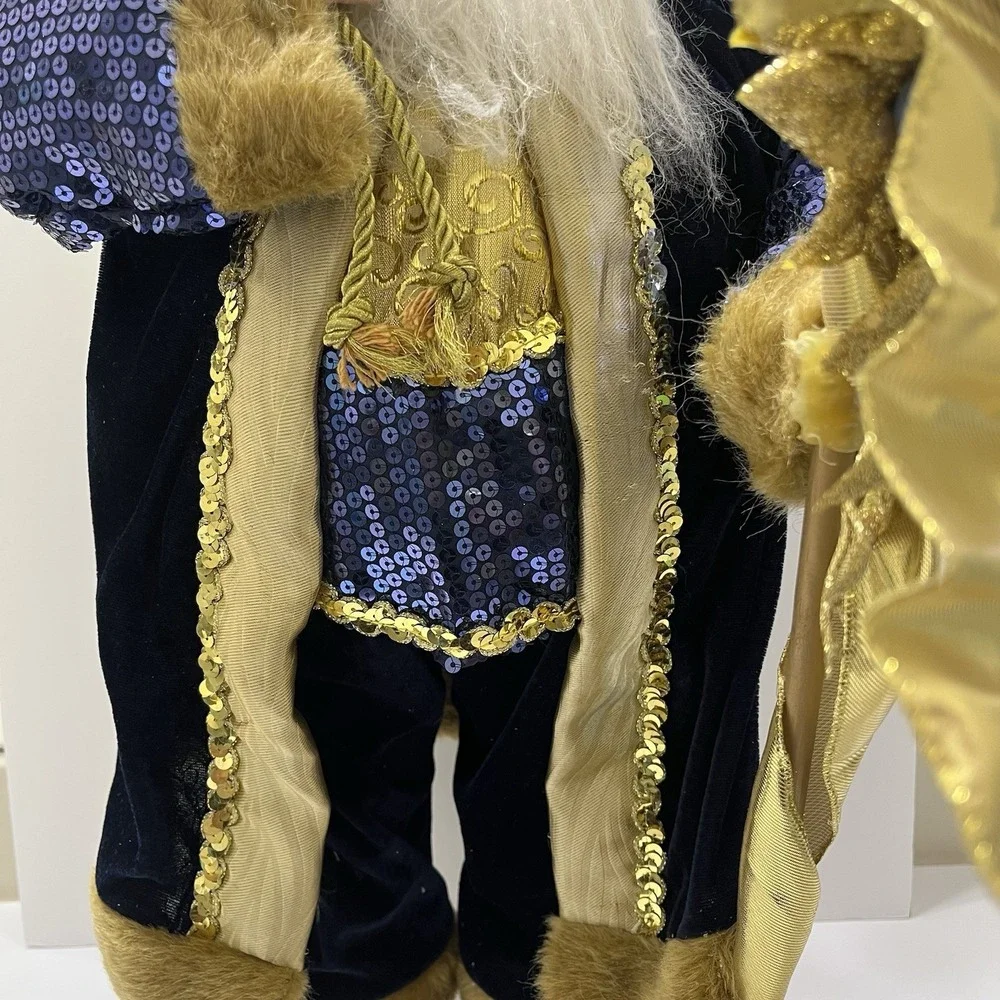 Blue & Gold Santa Figure Standing Large 28x12